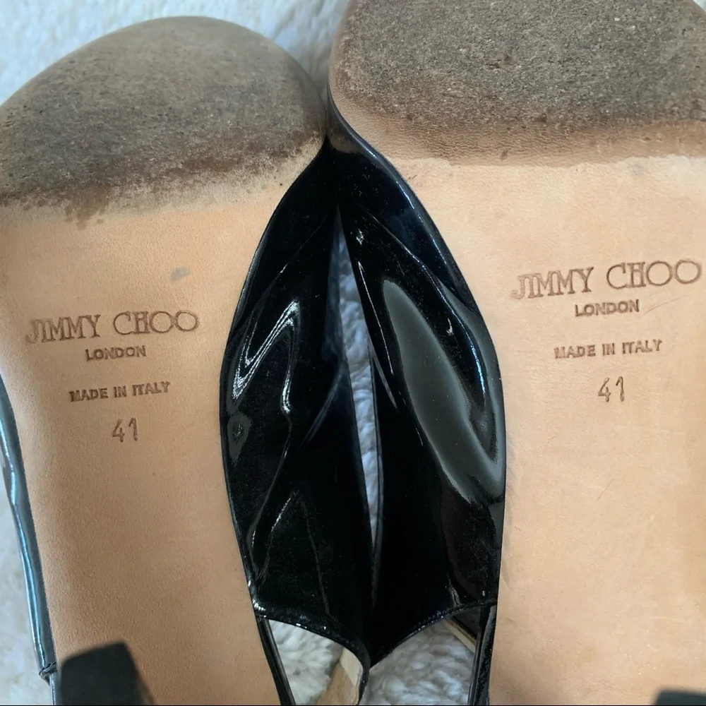 Jimmy Choo Black Nova Peep Toe Slingback Patent Heels - Picture 9 of 15